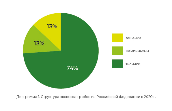 Структура экспорта грибов из Российской Федерации в 2020 г.