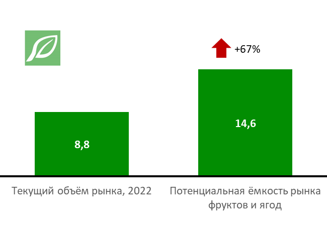 Расчёт потенциальной ёмкости рынка фруктов и ягод в России, млн тонн