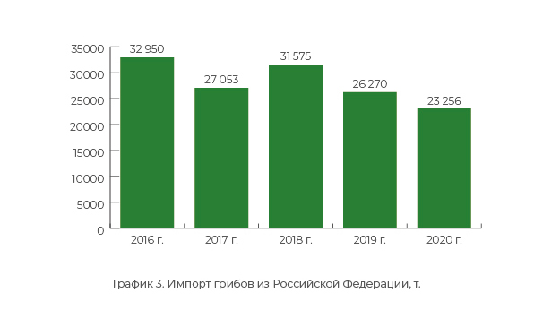 График 3. Импорт грибов из Российской Федерации, т.